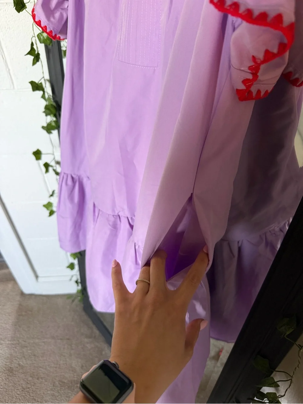 Entro Womens Lilac Ruffled Dress with Red Trim - Picture 5 of 7